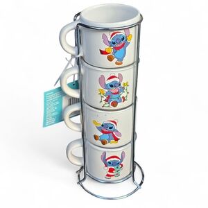 Disney Stitch Holiday Mini Mug Set 🎄 Stacked Ceramic 3oz x4